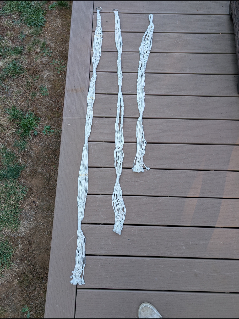 Handmade White Macramé Plant Hangers - Set of 3 holds 6-8 Inch Pots